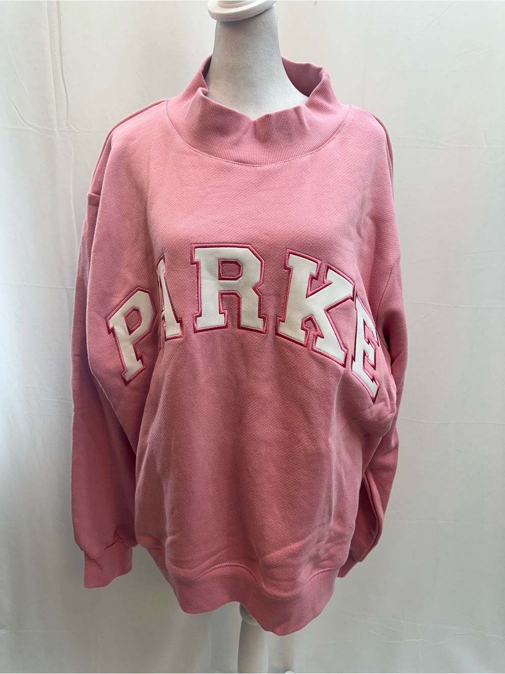 Parke Pink Mock-Neck Sweatshirt with White Lettering L/XL NEW
